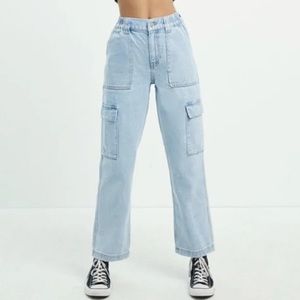PacSun Casey Cargo Jeans Light Wash Cotton Denim Size XS Patch pocket